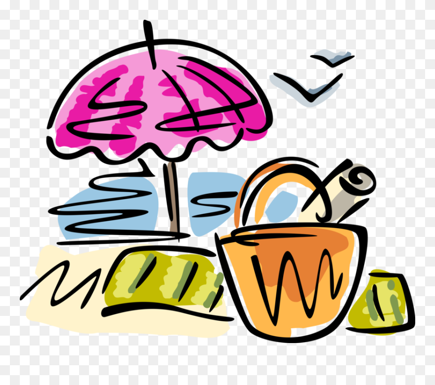 Vector Illustration Of Day At The Beach With Shade - Sonnenbaden Clipart - Png Download