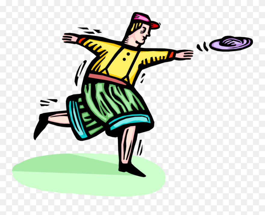 Vector Illustration Of Adolescent Youth Throws Frisbee Clipart