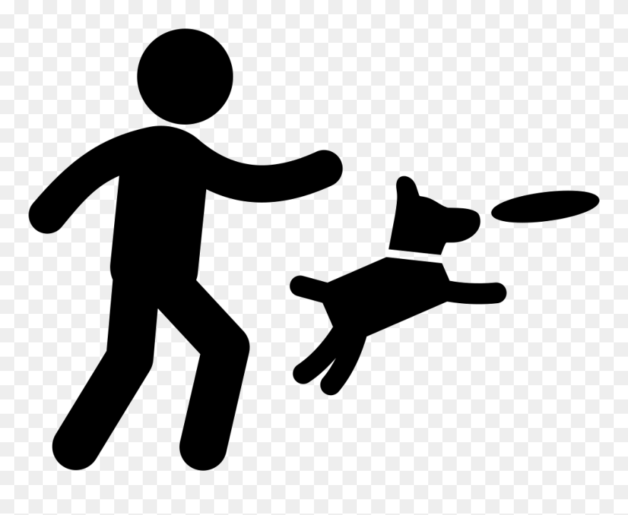 Man Throwing A Disc And Dog Jumping To Catch It - Disc Dog Icon Clipart