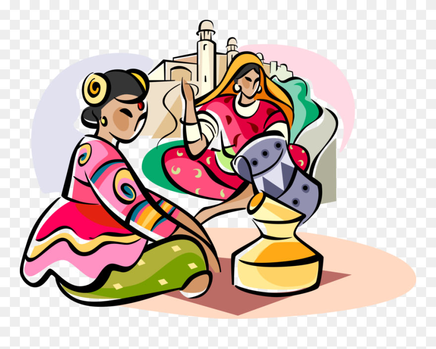 Vector Illustration Of Indian Women In Traditional - Indian Traditional Women Vector Clipart
