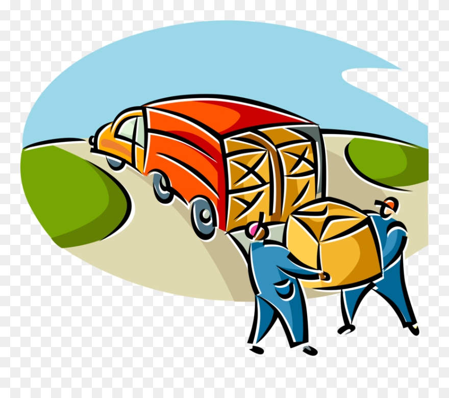 Vector Illustration Of Workers Load Boxes Onto Shipping - Load A Truck Cartoon Clipart