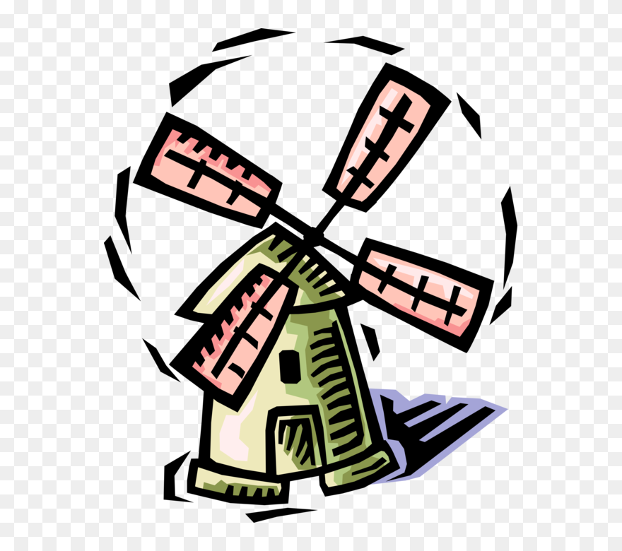 Vector Illustration Of Dutch Windmill In The Netherlands, - Clip Art - Png Download