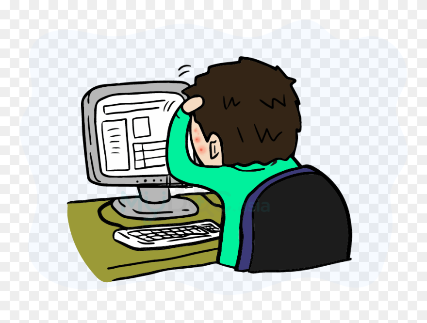 Acne Skin With Computer - Sitting Clipart