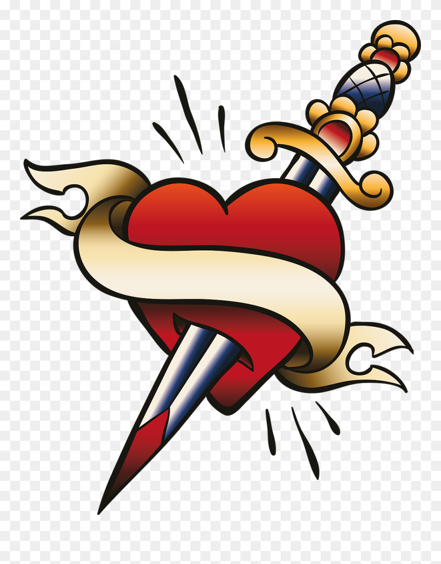 Old School Heart And Dagger Tattoo Clipart