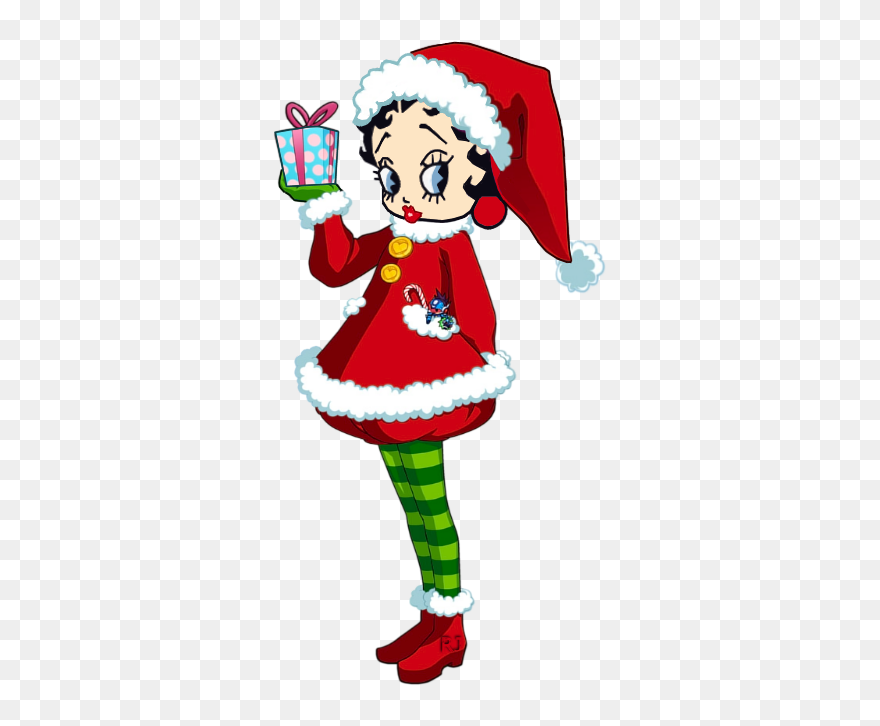 Betty Boop With Gift - Megaman Christmas Clipart