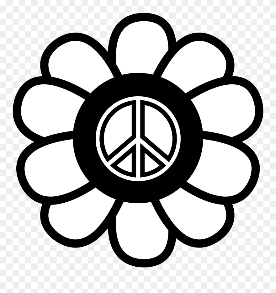 Hippie Flower Coloring Pages - Peace Sign Clipart Black And White - Png Download