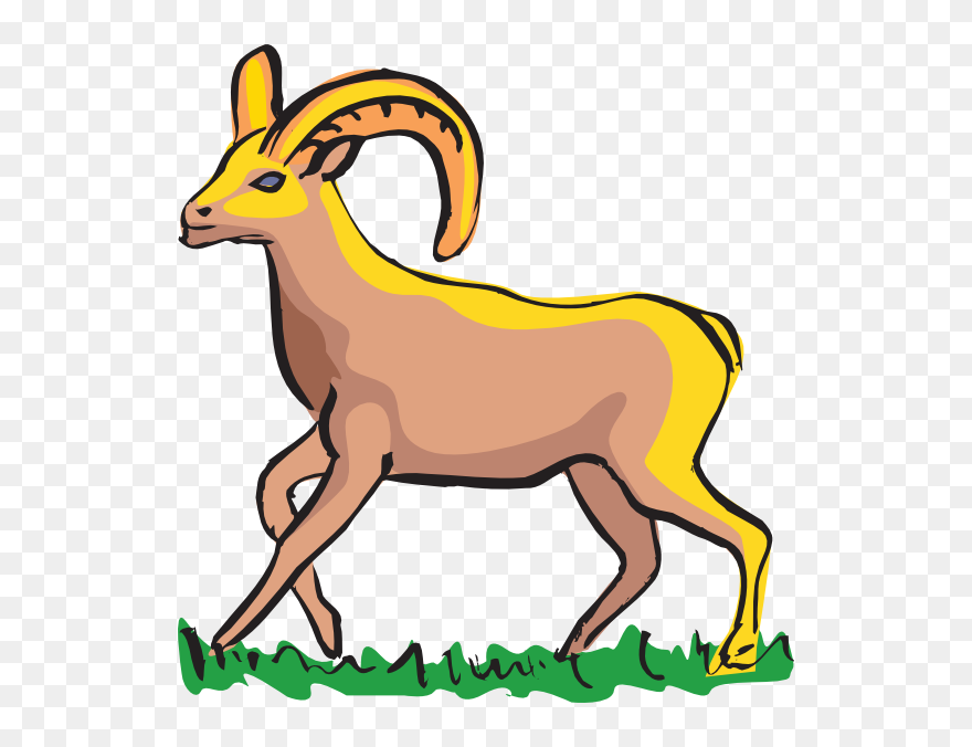 Walking Bighorn Art Clip - Goats Cartoon With Big Horn - Png Download
