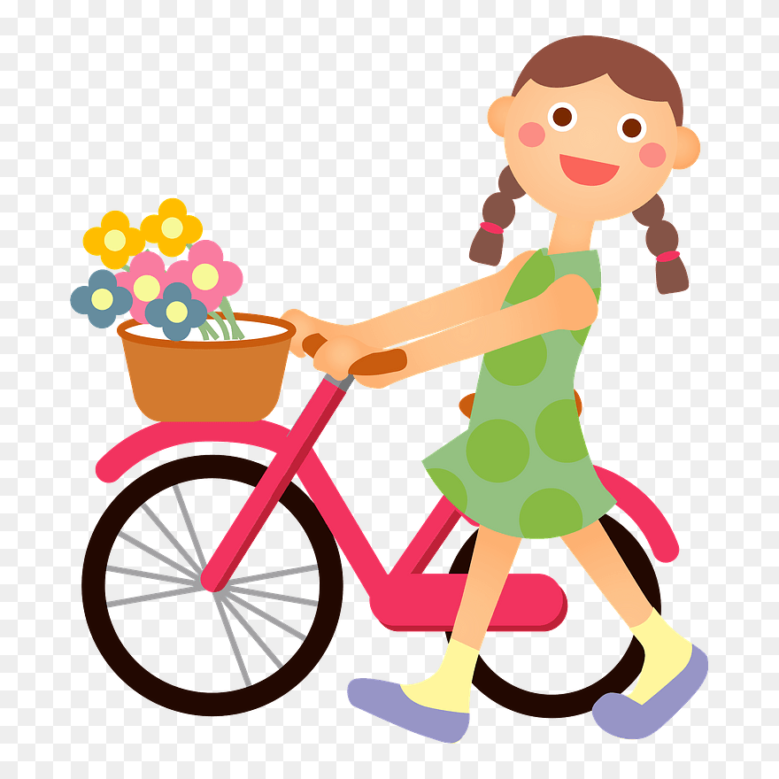 Child Girl Bicycle Clipart - Png Download