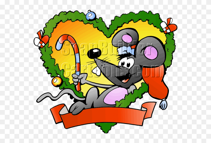 Christmas Fraim Mouse Holding Candy Cane - Drank Santa Vector Clipart