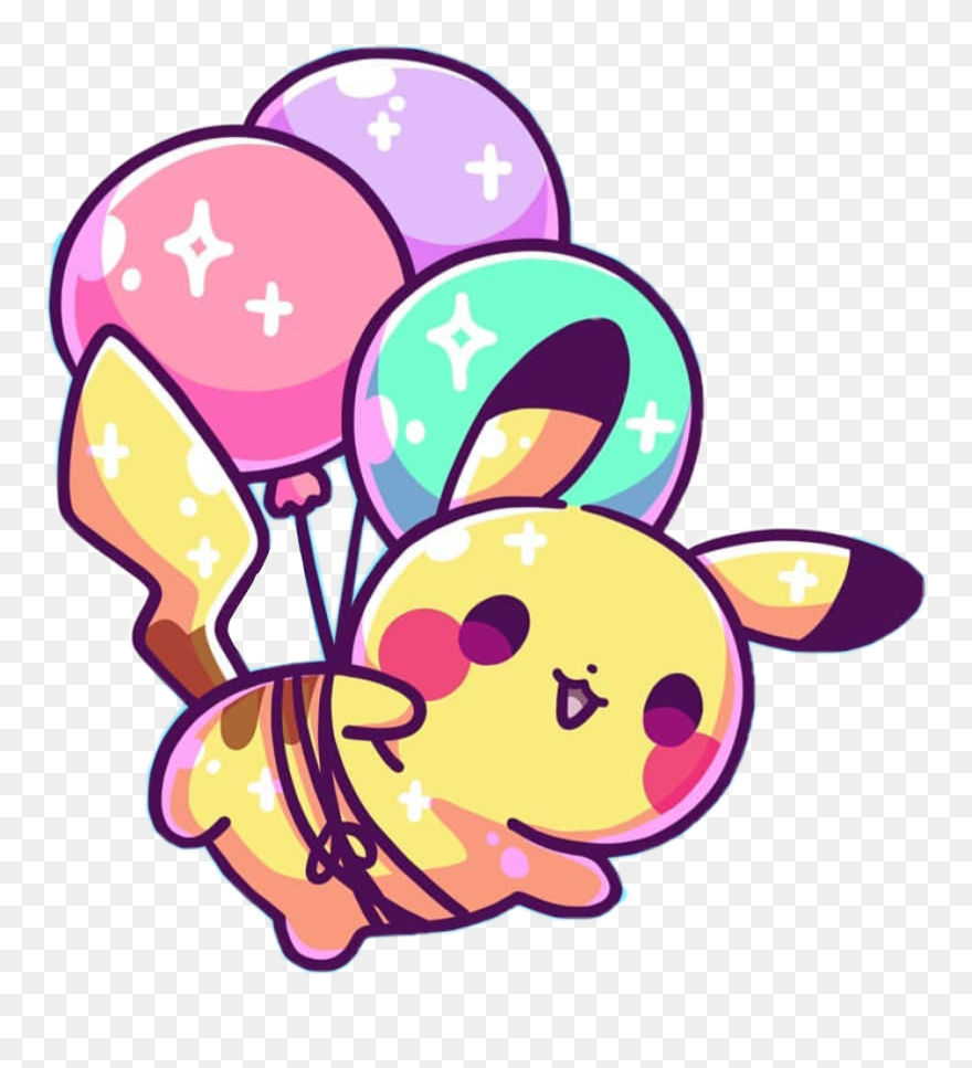 Pikachu Pokemon Cute Kawaii Pastel Balloons Sparkle - Cute Kawaii Pokemon Clipart