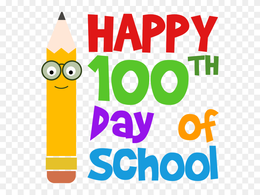 Happy 100th Day Of School With Pencil With Glasses - Happy 100th Day Clipart - Png Download