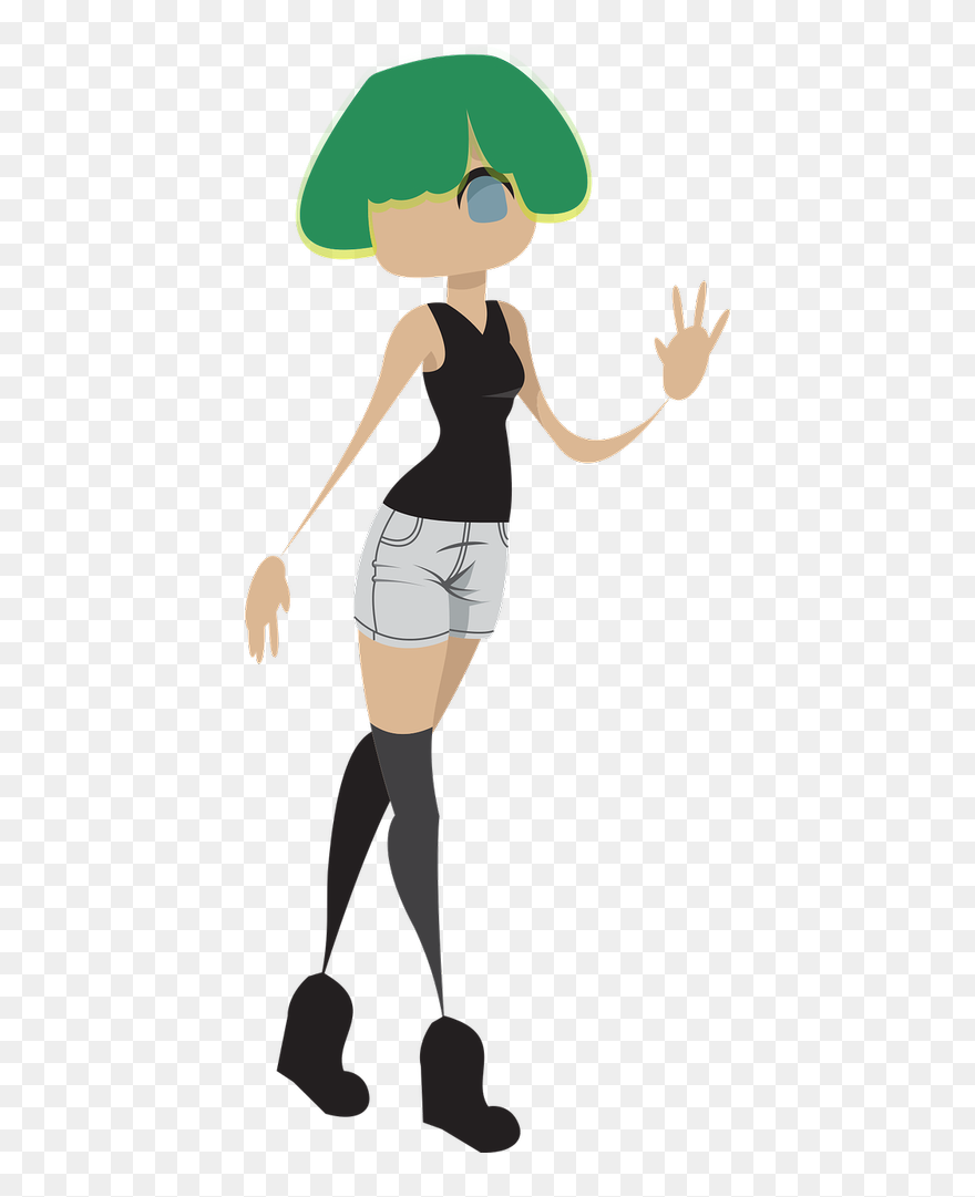 Girl Green Hair Overknee Socks - Illustration Clipart