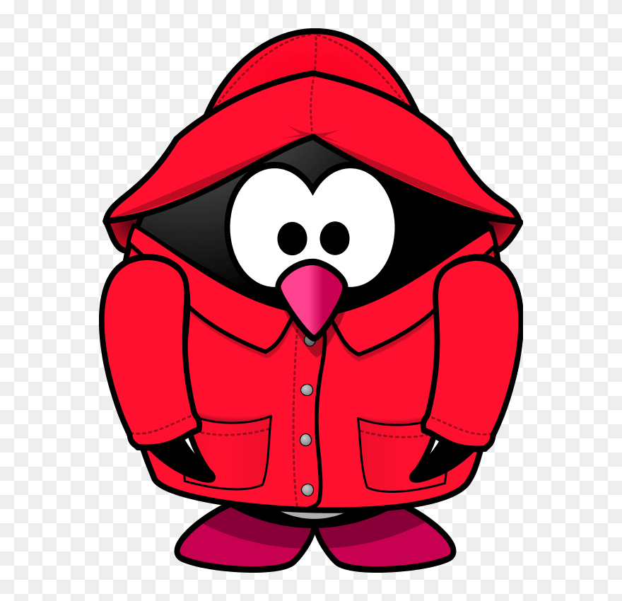 Penguin Wearing A Rain Coat - Penguin In Red Coat Clipart