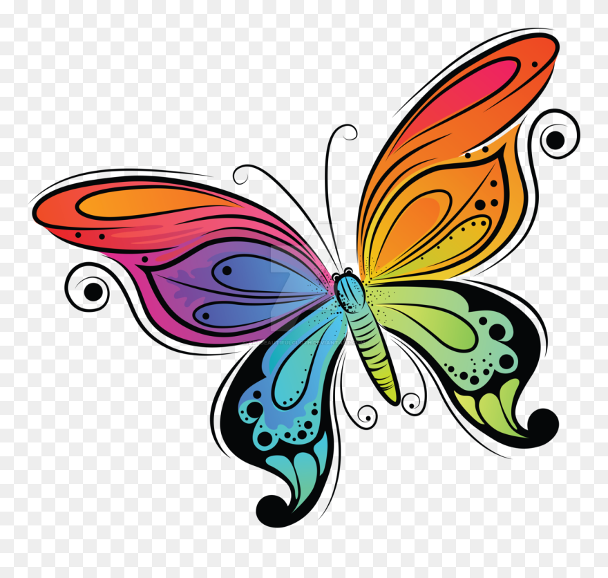 Simple Colourful Butterfly Drawing Clipart