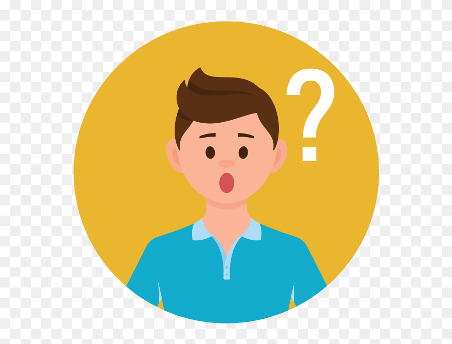 Yellow Circle Icon With Man Confused With Question - Cartoon Clipart