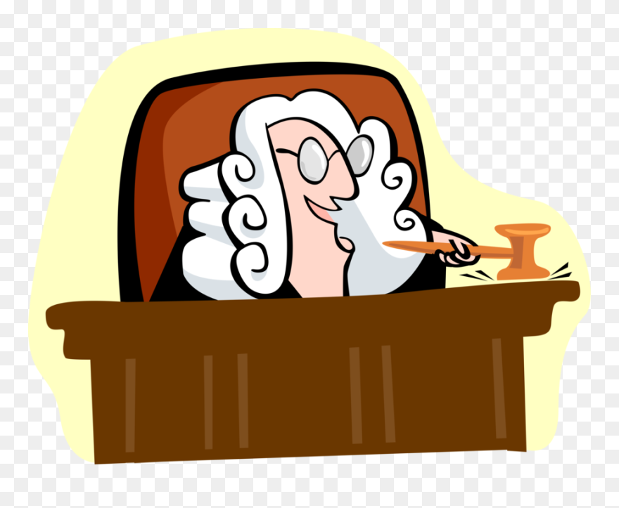 Vector Illustration Of Judge Behind Judicial Law Court - Cartoon Judge With Wig Clipart