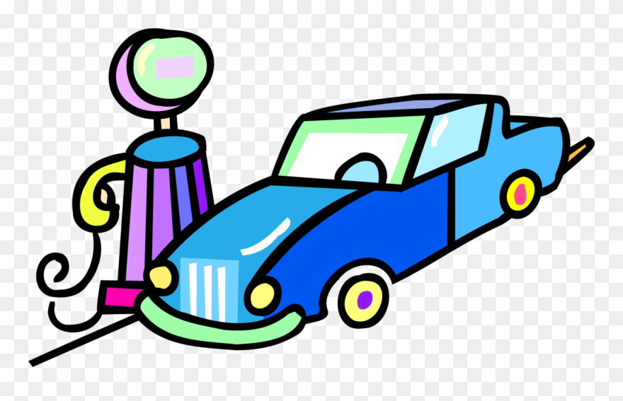 Vector Illustration Of Automobile Car At Gas Station - Vector Graphics Clipart