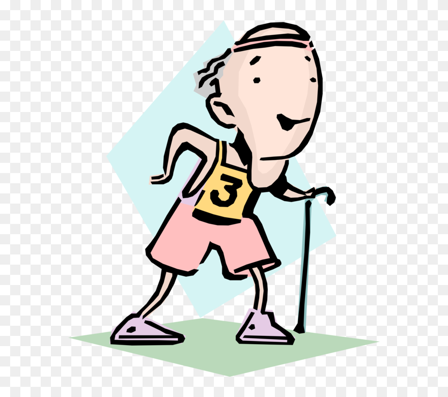 Vector Illustration Of Race Swiftly Idiom Old Man With - Cartoon Clipart