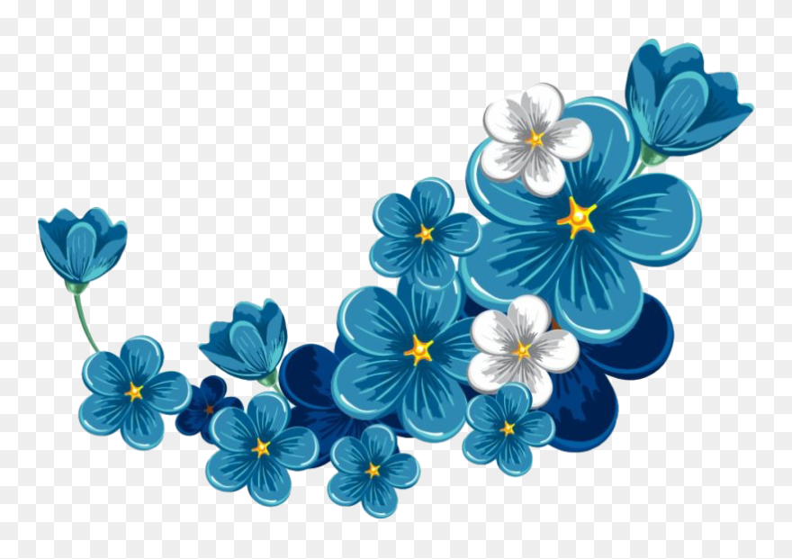 Floral Blue Frame Png File - Blue Flowers Png Transparent Clipart