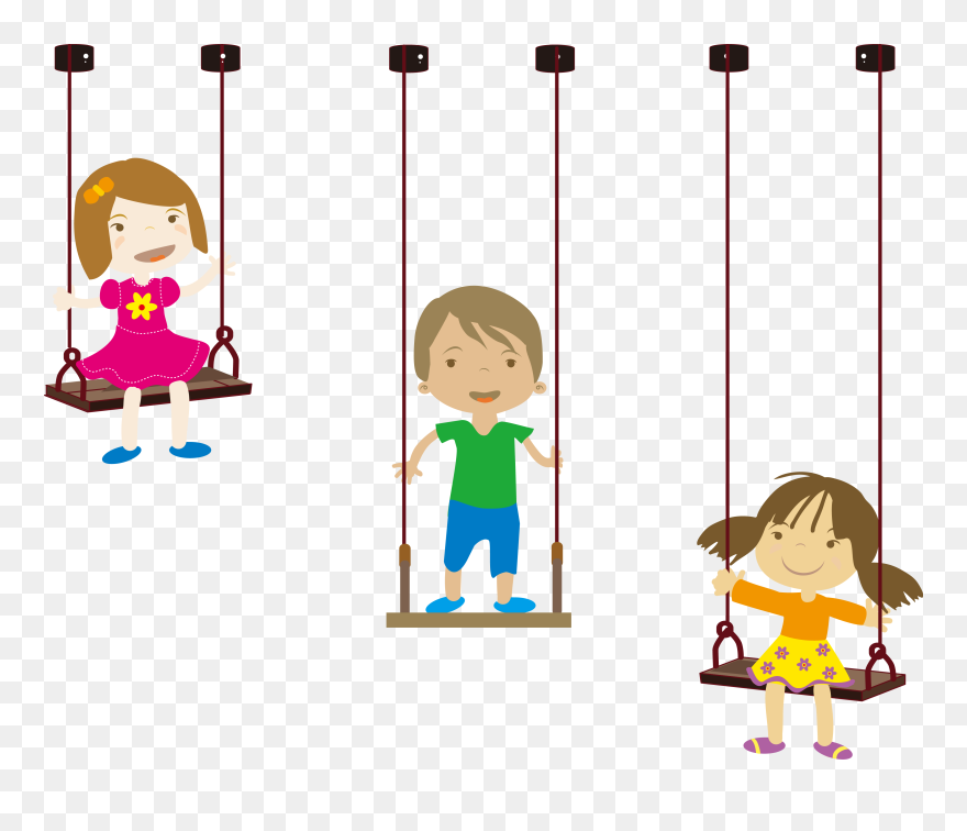 Cartoon Kids In Swing Clipart