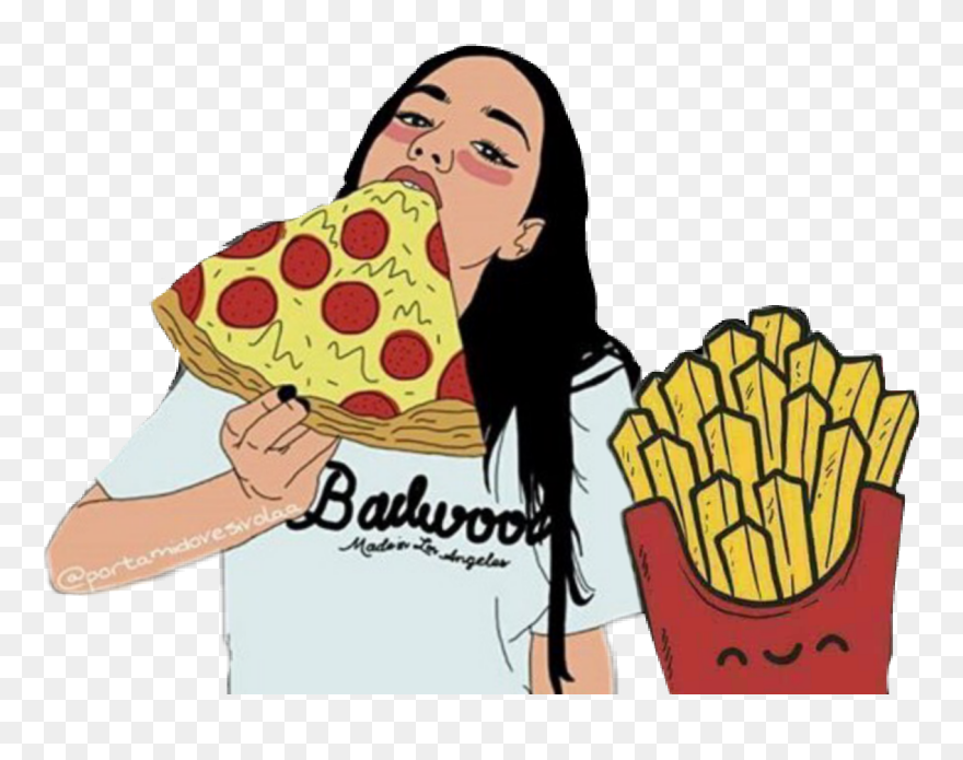 Girl Eating Pizza Drawing Clipart