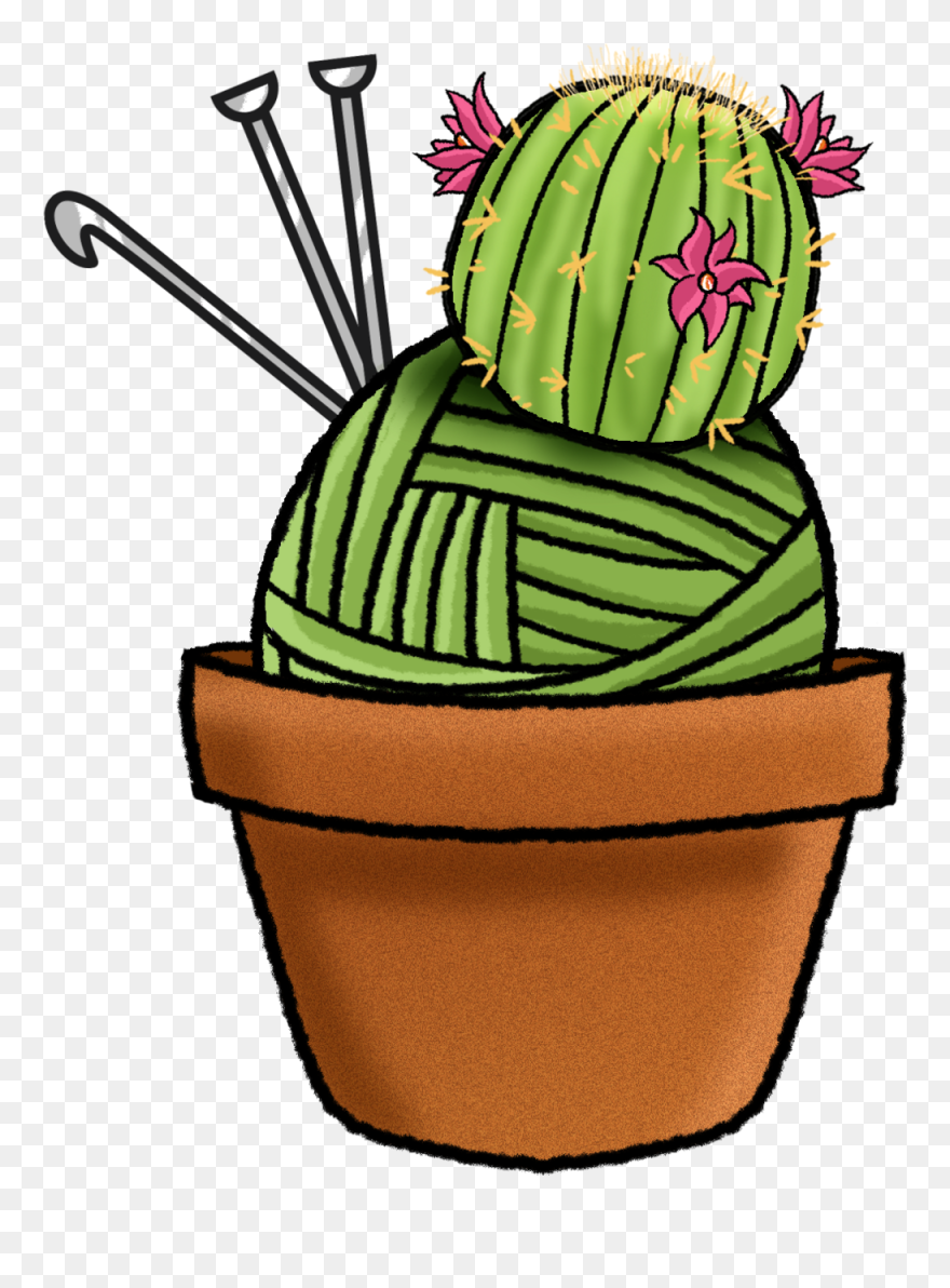 A Brown Pot With A Green Yarn Ball Sitting In It Clipart