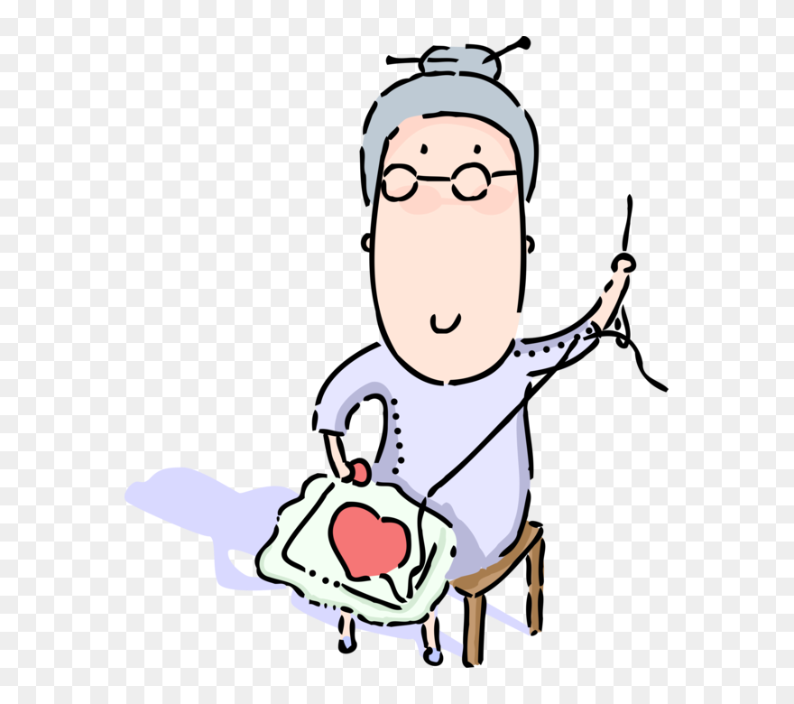 Vector Illustration Of Grandmother Seamstress Sews Clipart