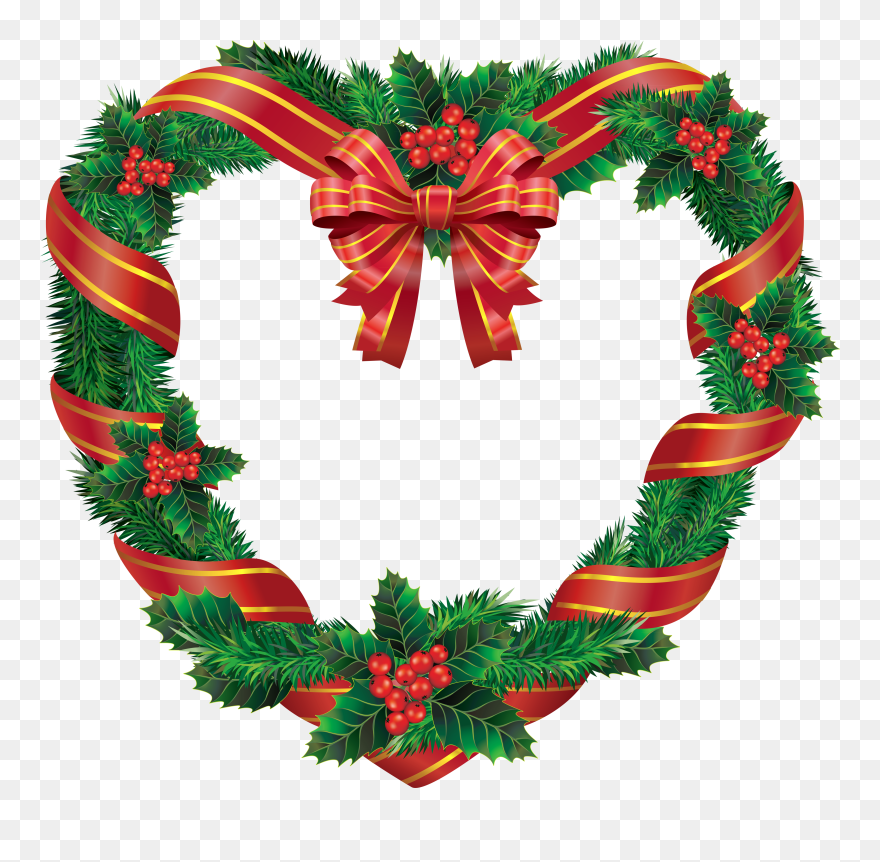 Transparent Heart Wreath Png - Heart Shaped Christmas Wreath Clipart