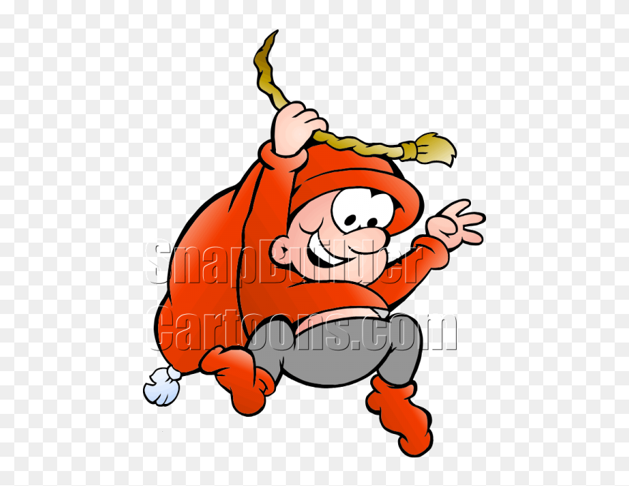 Christmas Elf Swinging On Gold Rope - Tonttu Piirretty Clipart