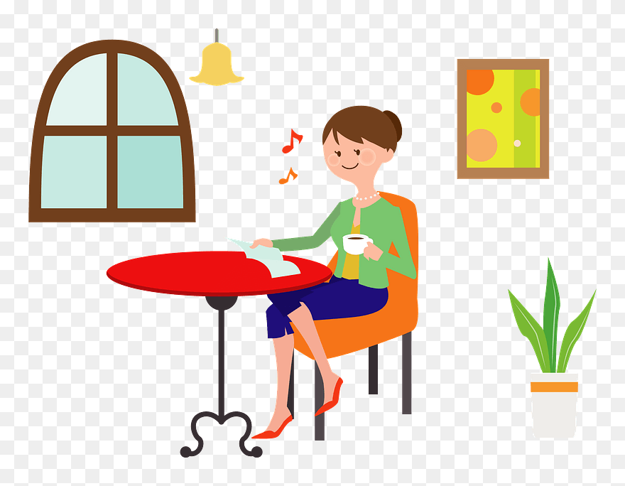 Cafe Woman Clipart - カフェ 本 を 読む イラスト - Png Download