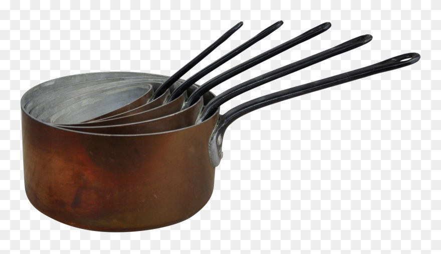 Vintage Copper Cooking Pots And Sauce Pans- Set Of - Cookware And Bakeware Clipart
