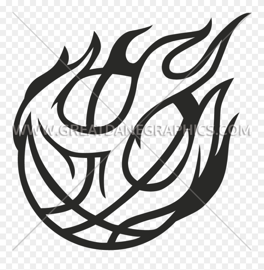 Clip Art Black And White On Fire Production Ready Artwork - Drawings Of A Basketball On Flames - Png Download