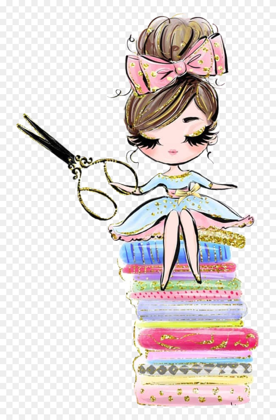 #watercolor #girl #fabric #seamstress #sewing #quilting - Karamfila Sewing Clipart