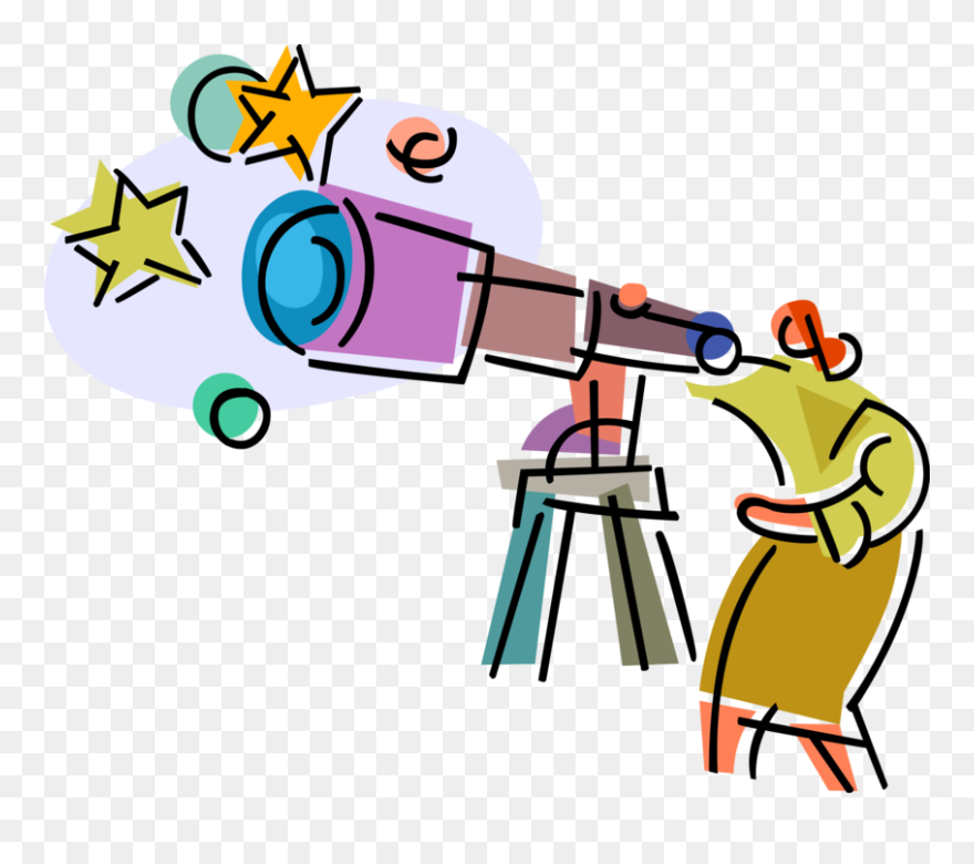 Vector Illustration Of Astronomer Looks Through Optical - Stars And Planets Clipart - Png Download