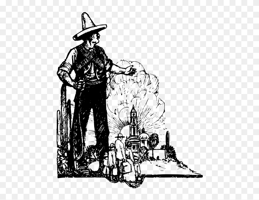 Vector Clip Art Of Bandito Protecting His Family And - Desenhos Cowboys Preto Branco - Png Download