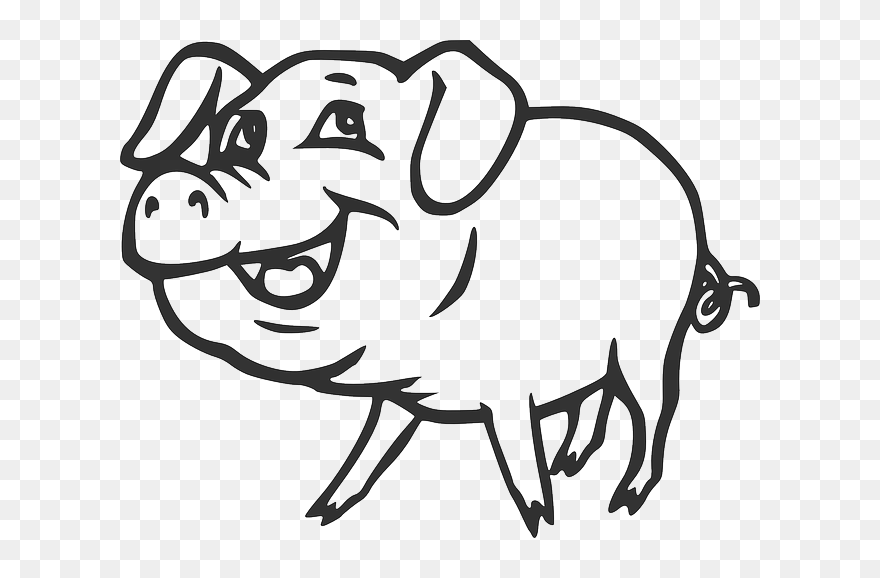 Farm, Pig, Smiling, Animal, Tail, Pork, Curly, Smile - Clip Art Black And White Pig - Png Download