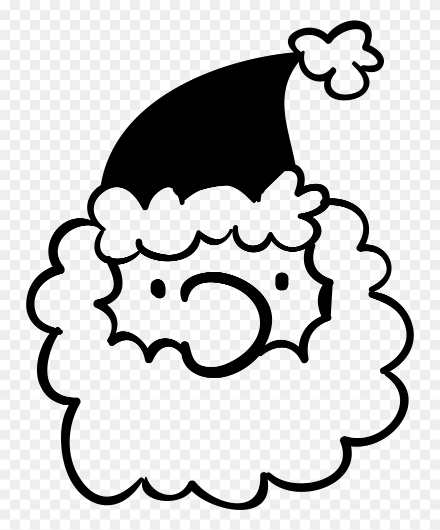 Santa"s Head Wirh Curly Beard - Christmas Hat Black And White .png Clipart