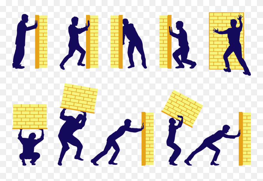Silhouette Man Pushing A Wall Vector - Someone Pushing The Wall Clipart