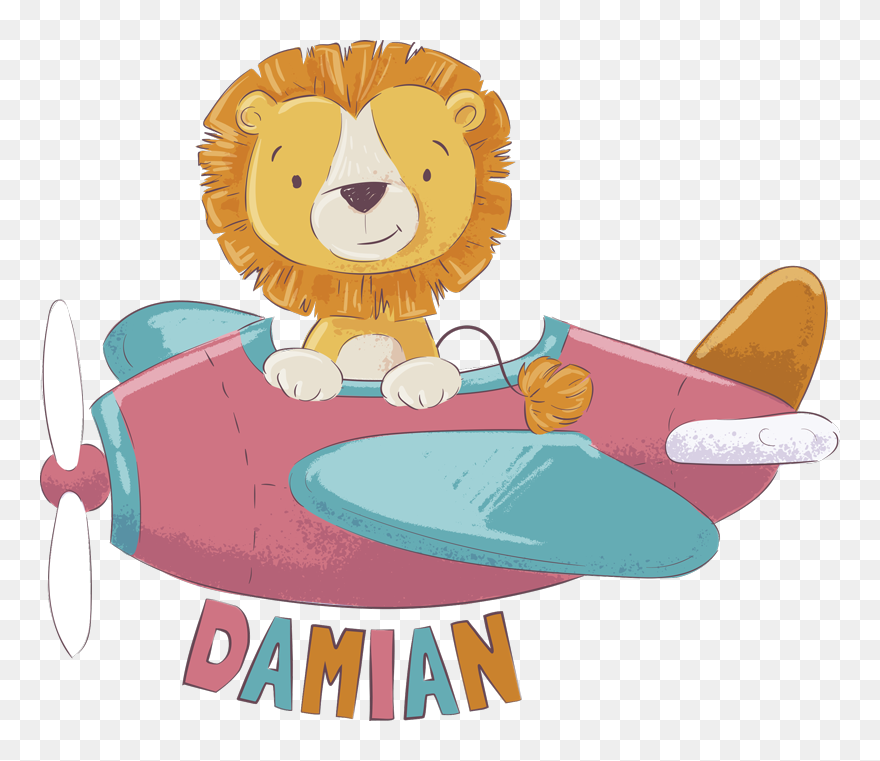 Personalised Lion Wall Sticker - Cute Airplane Cartoon Clipart