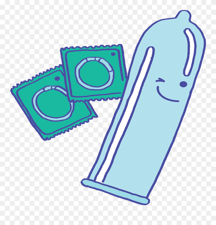 Large Cartoon Blue Condom With 2 Packaged Condoms For - Condom Clipart Transparent - Png Download