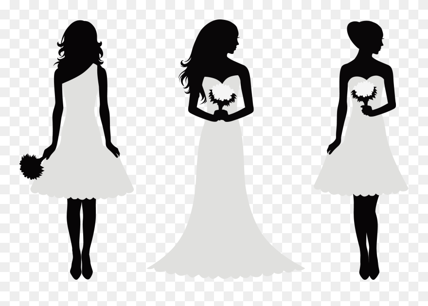 Decorative Silhouette Bride And Bridesmaids Png Download - Maid Of Honor Silhouette Clipart
