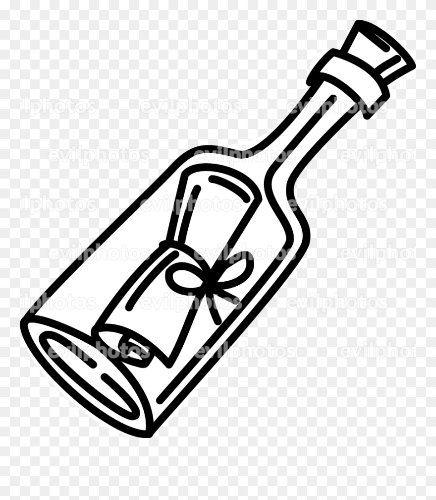 Message In A Bottle Drawing Vector And Stock Photo - Message In A Bottle Outlines Clipart
