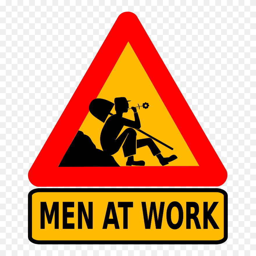 Free Clipart - Funny Men At Work Sign - Png Download