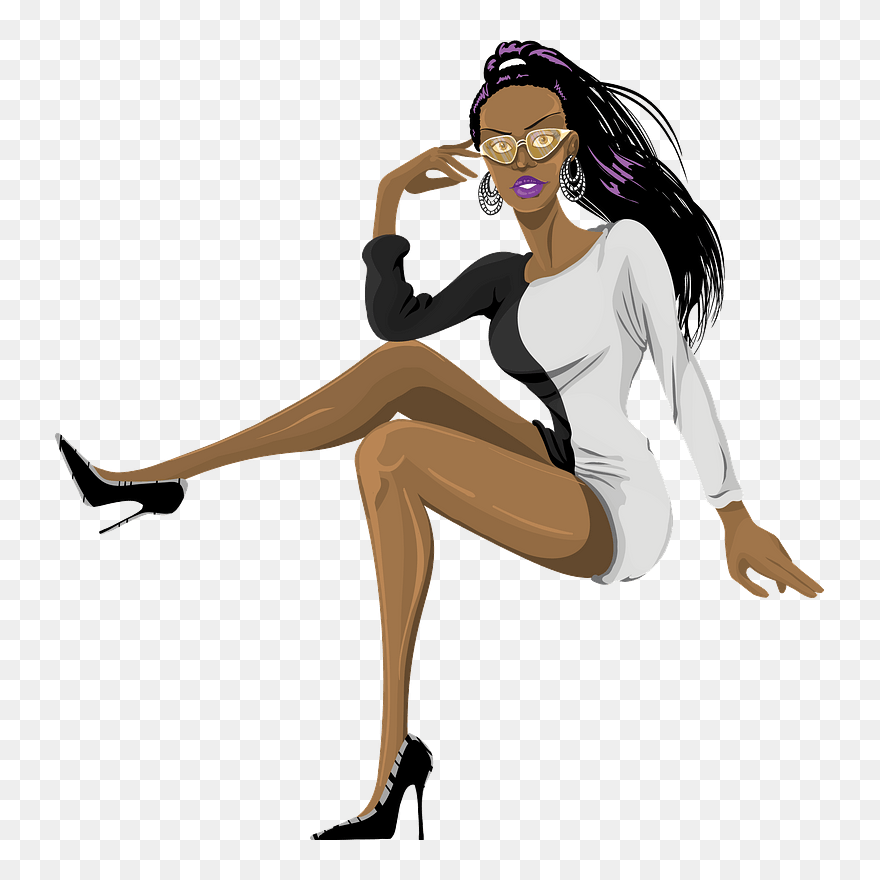 Fashion Black Lady Clipart - Black Silhouette Woman Sitting - Png Download