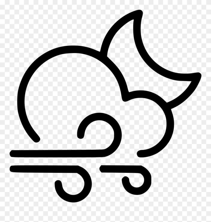 Night Gusts Cloud Wind Moon - Wind Clipart Black And White - Png Download