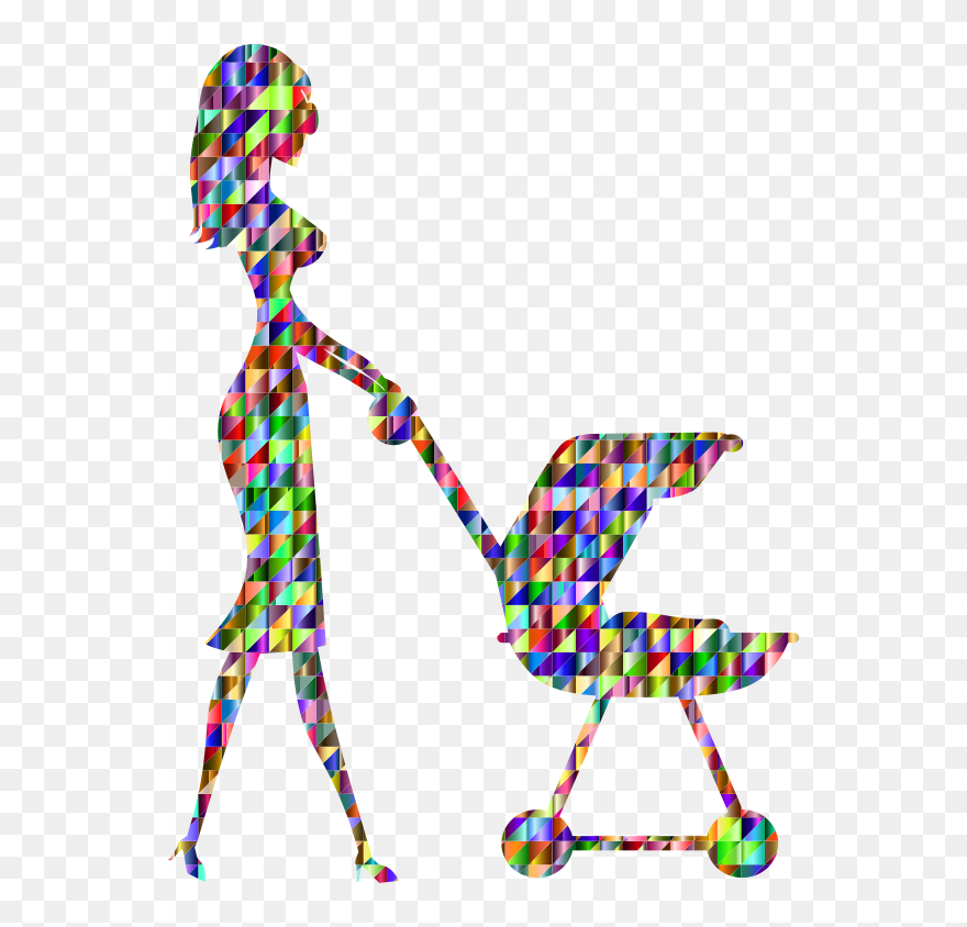 Chromatic Triangular Woman With Baby Carriage - Baby Vectors Clipart