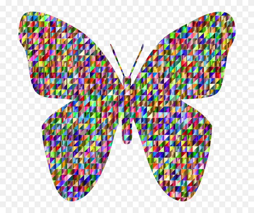 Chromatic Triangular Retro Floral Butterfly - Geometric Colorful Animal Drawing Clipart