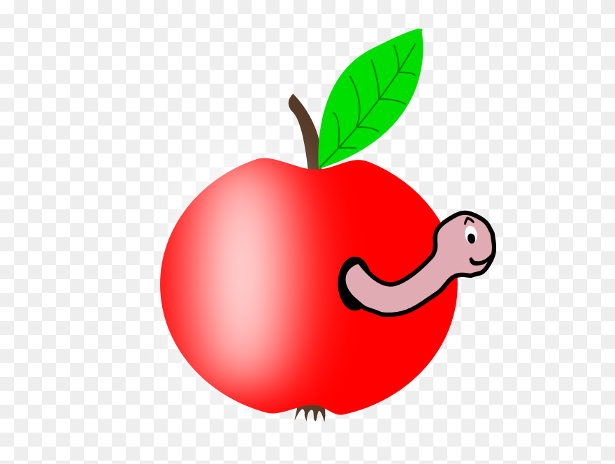 Red Apple With A Green Leaf Vector Illustration - Apple With A Worm Clipart
