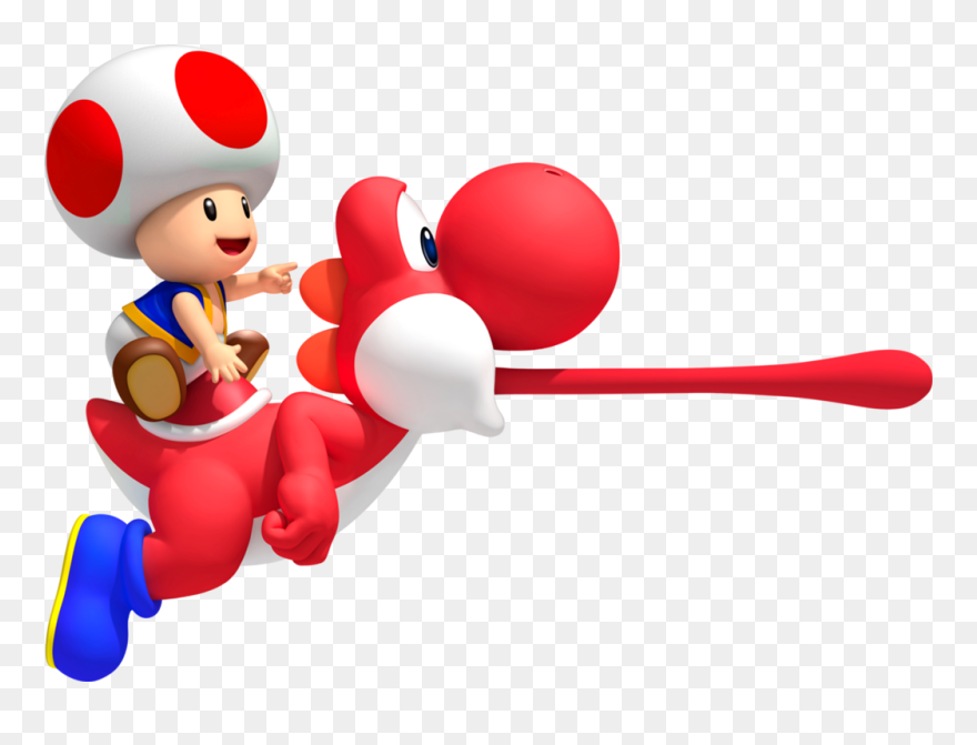 Red Toad On Red Yoshi - New Super Mario Yoshi Clipart