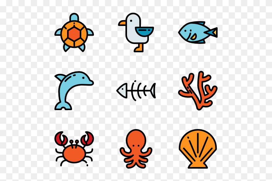 Vector Monsters Simple Sea - Marine Life Vector Transparent Clipart